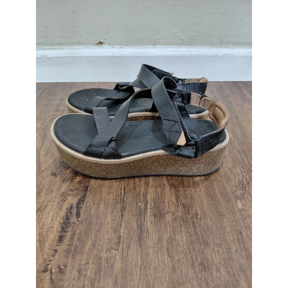 TEVA Madera Platform Black Leather Sandals Women's Size 6